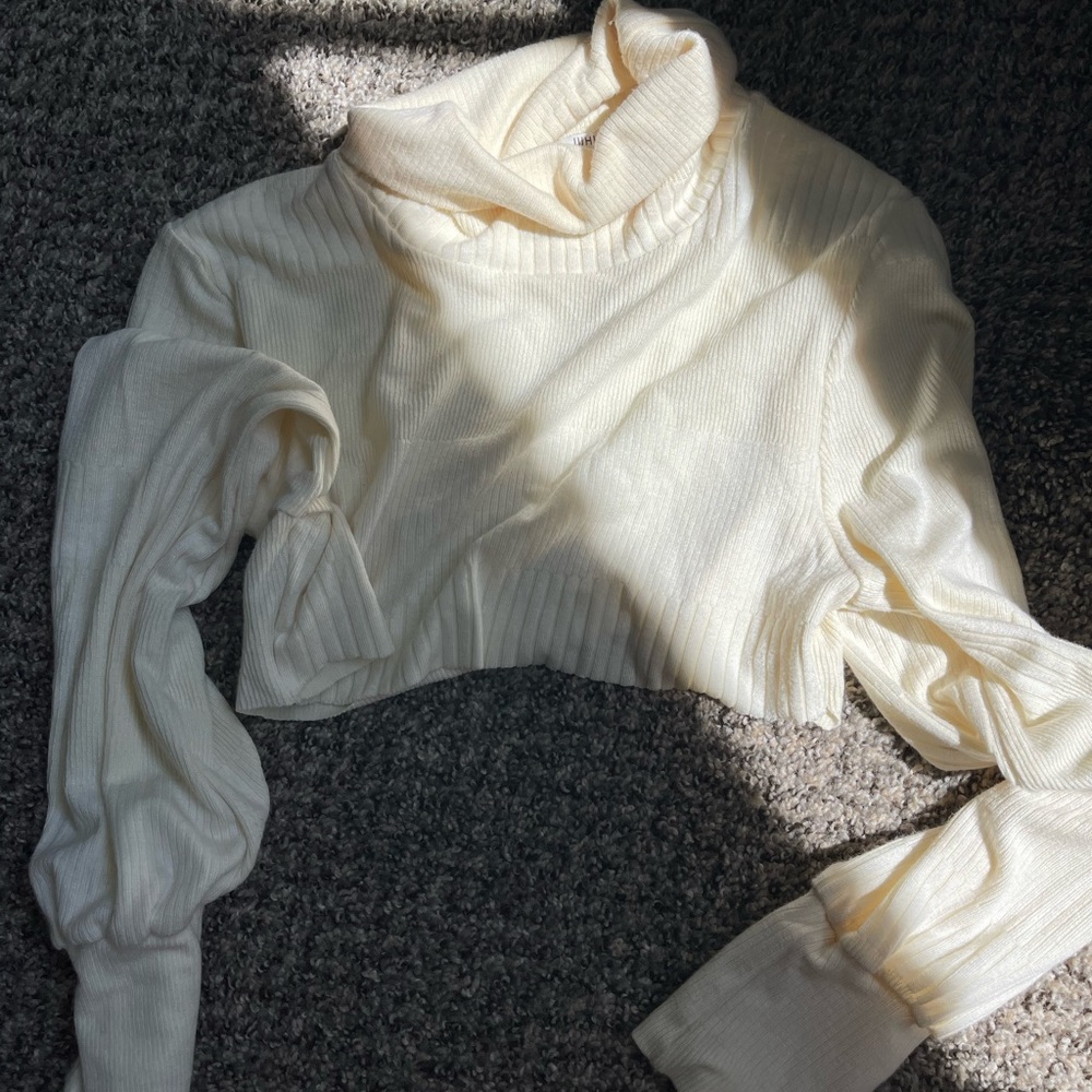 Turtle Neck Crop Top Bell Sleeve Sweater